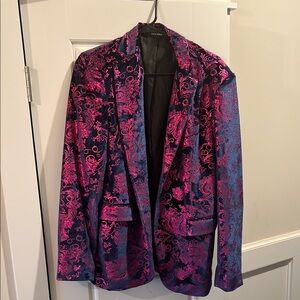 Floral Patterned Blazer - Pink and Blue